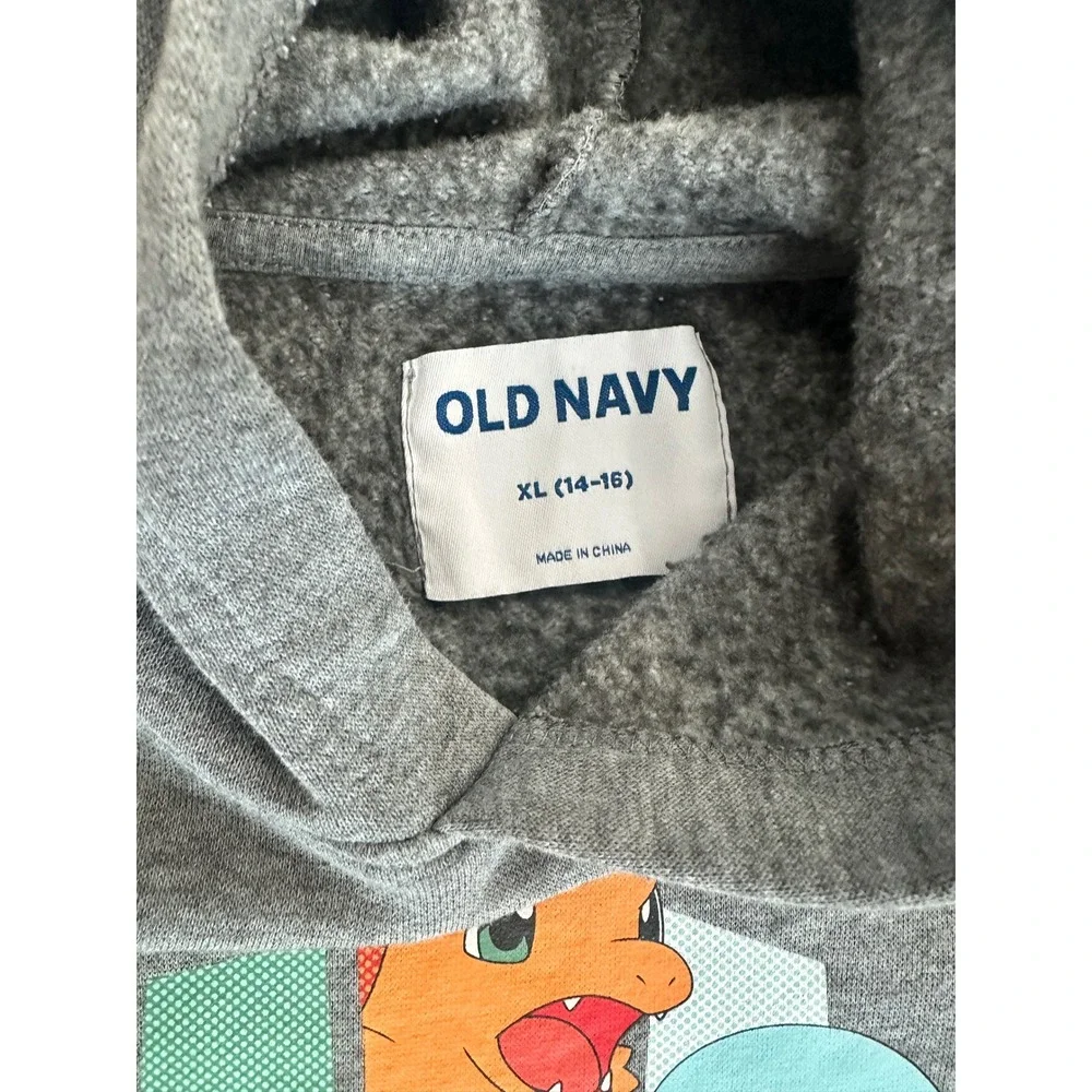 Kids Old Navy Pokemon Gray Hoodie XL 14-16 Pikachu Charmander Bulbasaur Squirtle